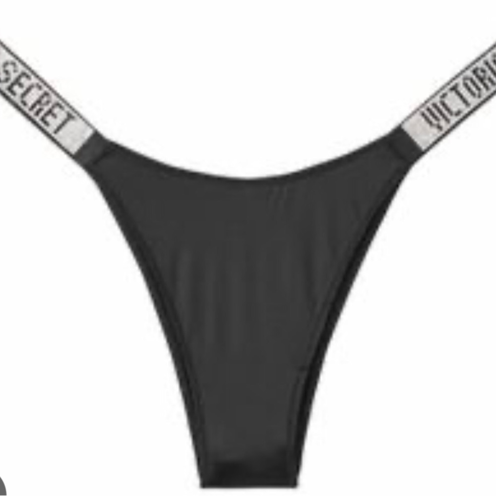 New Victoria’s Secret Bikini Bottom Swimwear Brazilian Shine Strap Black NWT
